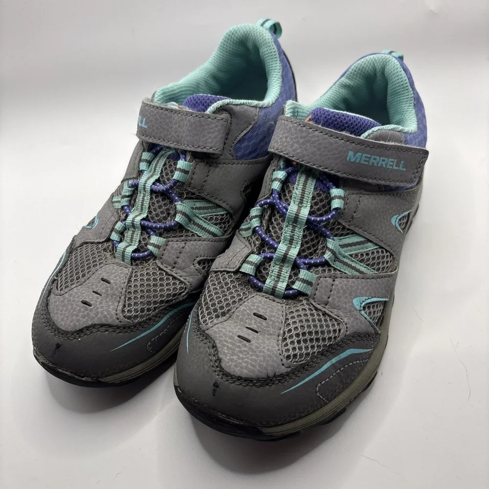 Merrell Trail‎ Chaser Kids Gray Teal Hiking Shoes Size 3 Walking Outdoors